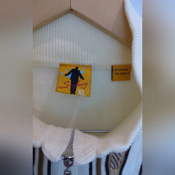 Vintage men's quarter zip cream brown color pullover Sweaters